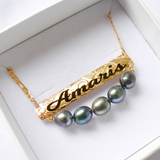 Horizontal Personalised Name Pendant Necklace with Natural Tahitian Pearls