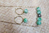 Green Gemstone Horizontal Set with Single Tahitian Pearl Blend