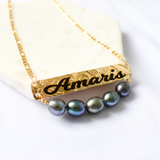 Horizontal Personalised Name Pendant Necklace with Natural Tahitian Pearls