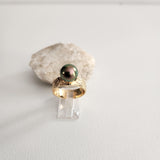 ALEIA - Authentic Tahitian Pearl Ring with 14K GOLDFILLED Floral Engrave Ring