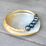 KELARA - 5 TAHITIAN BLACK PEARL BANGLE WITH FLORAL ENGRAVING