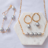 KALANI - Inspired Premium Silver Grey Natural Freshwater Pearl Set