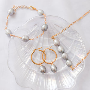 KALANI - Inspired Premium Silver Grey Natural Freshwater Pearl Set