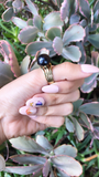 Kylie - Round Button Smooth Premiun Natural Freshwater Black Pearl Ring