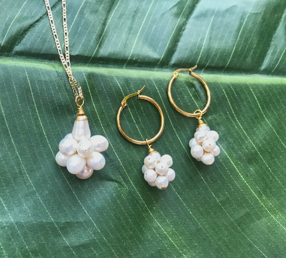 Grace - Natural White Grape Clustered Pearl Set