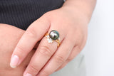 LAURA - 925 Sterling Silver Tahitian Pearl Ring Gold Band