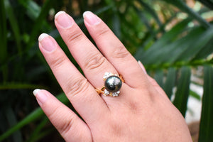 LAURA - 925 Sterling Silver Tahitian Pearl Ring Gold Band