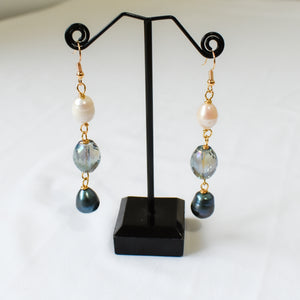 LILLIAH - Natural Black & White Freshwater Drop Pearl Earrings