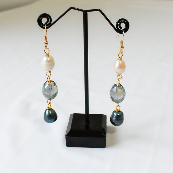 LILLIAH - Natural Black & White Freshwater Drop Pearl Earrings