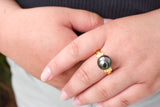 NALIA RING - Duo gold plumeria with genuine Tahitian pearl ring - 925 Sterling Silver