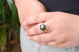 NERA - Duo gold plumeria with 925 sterling silver ring band