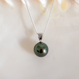 SINGLE DROP TAHITIAN PENDANT (13MM) NECKLACE - 925 Sterling Silver