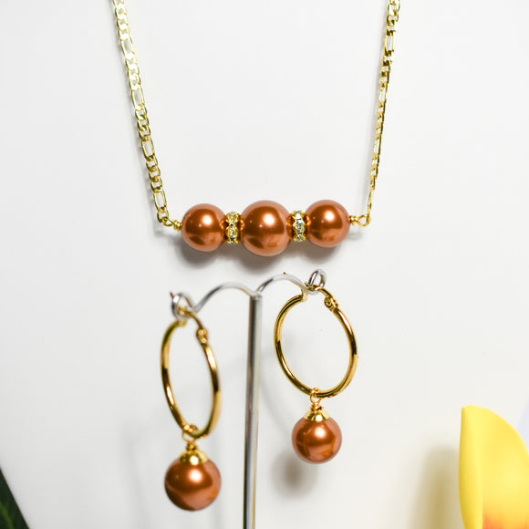 DELLA - SUNSET COPPER SWAROVSKI PEARL SET - 14K GF