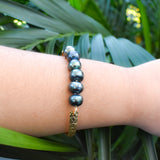 KELARA - 5 TAHITIAN BLACK PEARL BANGLE WITH FLORAL ENGRAVING