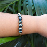 KELARA - 5 TAHITIAN BLACK PEARL BANGLE WITH FLORAL ENGRAVING